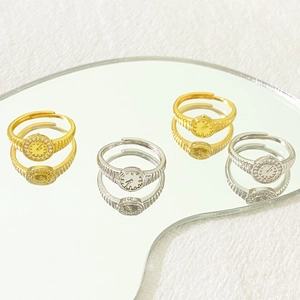 Adjustable watch-shaped rings set in gold and silver finish with sparkling rhinestones