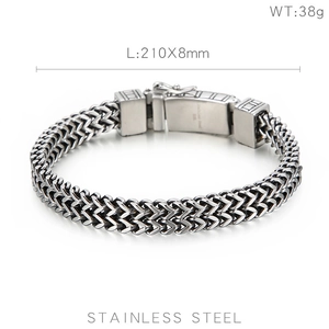 Détail d'un bracelet gourmette en acier inoxydable argenté style hip hop, taille 210x8mm