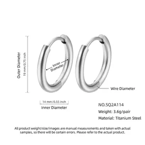 Silver stainless steel hoop earrings for women, 19mm outer diameter minimalist design