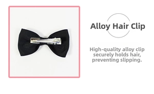 Detail of black grosgrain bow hair clip with high quality non-slip silver alloy alligator clip