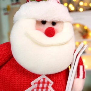 Telescopic Santa Claus plush doll with red knitting and festive LED background light