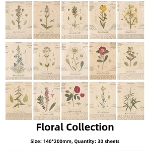 Detail showing 140x200mm vintage botanical scrapbook paper with floral illustrations