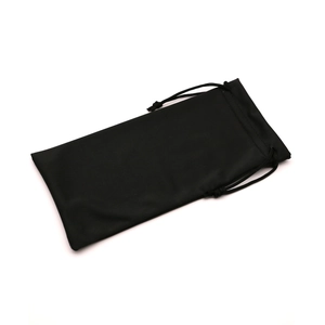 Portable black microfiber glasses pouch with a secure dual drawstring closure