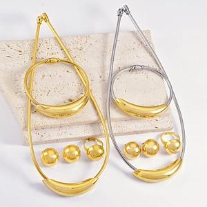Minimalist Stainless Steel Necklace Bracelet Ring Earrings For Women High Polished Snake Chain Choker Sphere Stud Jewelry