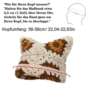 Size guide for crochet cat ear beanie with measuring instructions for 56-58cm head size