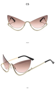 Front and side views of champagne gold cat-eye sunglasses with rhinestone semi-rim lenses