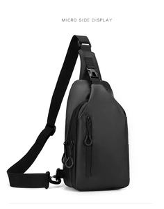Micro side display showing the waterproof black crossbody sling bag with side hooks