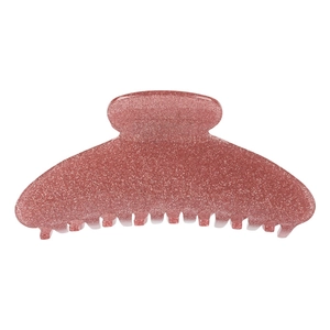 Pink glitter acrylic shark hair claw clip with large curved teeth for women