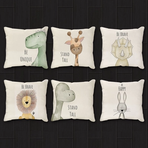 Set of 6 cute animal watercolor linen pillow covers with motivational English phrases