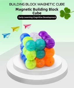 Macro detail of 3D colorful magnetic cube building blocks made of translucent ABS pieces