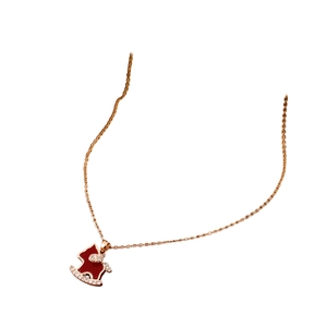18K gold plated horse pendant necklace in rose gold with red enamel and crystals