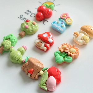 Cartoon flower and mushroom resin charms for DIY hair clips and stationery decoration