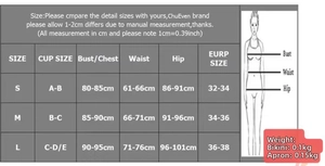Detailed size chart for bikini and fringe skirt set including measurements in centimeters