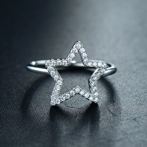 Elegant S925 sterling silver ring with a crystal micro-paved five-pointed star design