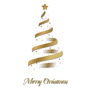 Golden ribbon Christmas tree window sticker with Merry Christmas text for festive decor