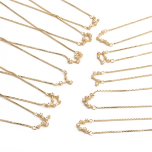 Necklace Copper Cubic Zirconia 12 Constellation Zodiac Pendant Gold Color Box Chain Fashion Women Gift