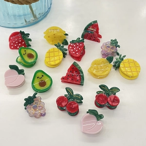 Colorful acetate fruit hair clips set featuring strawberry lemon and watermelon designs