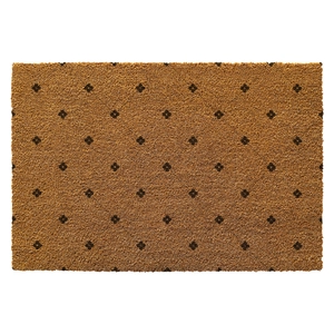 Durable natural coconut fiber doormat with elegant black floral pattern on brown base