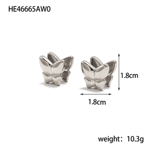 Detailed view of silver butterfly stud earrings with dimensions 1.8cm and weight 10.3g
