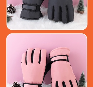 Guanti da sci impermeabili per bambini in rosa e grigio con polsini regolabili in velcro