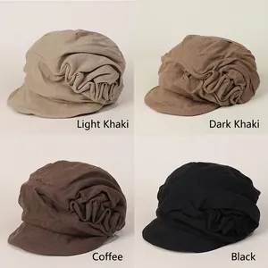 Linen newsboy cap for women in light khaki, dark khaki, coffee and black colors