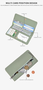 Detailansicht der hellgrünen RFID-Geldbörse mit vielen Kartenfächern und Münzfach