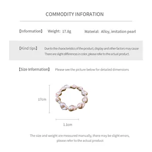 Size chart for baroque imitation pearl bracelet with alloy clasp and dimensions