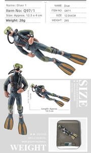 Détails d'une figurine de plongeur réaliste de 12,5 cm avec costume noir et palmes