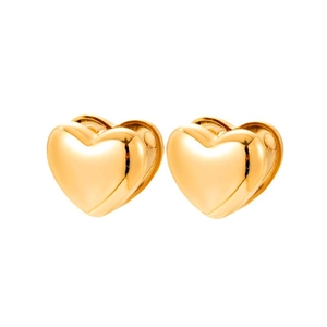 Minimalist gold heart-shaped stainless steel earrings with polished metallic finish