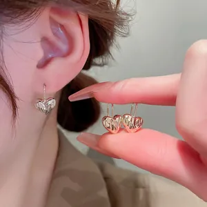 Wrinkled Heart Dangle Earrings With 925 Sterling Silver Earring Post Minimalist Metal Jewelry For Women