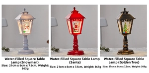 Detailed comparison of three light-up Christmas lanterns with water and glitter inside