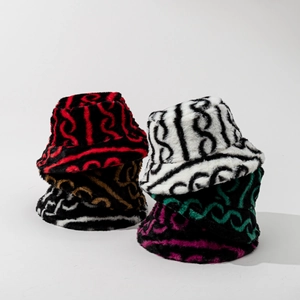 Faux Fur Swirl Pattern Bucket Hat Winter Plush Warm Windproof Basin Cap For Women Men Unisex Outdoor