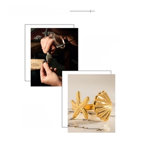 Detail showing 18K gold plated starfish ring with handcrafted polishing and vacuum plating