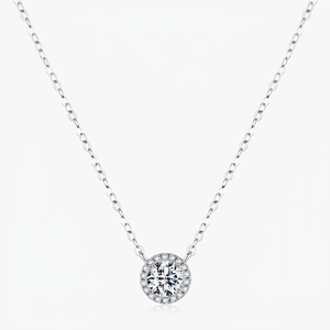 Collana In Moissanite Taglio Brillante In Argento Sterling 925 Ciondolo Halo Colore D VVS1 Gioielli Eleganti Per Donna