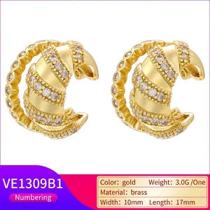 Ear cuff vintage in ottone dorato con zirconi bianchi incastonati per uno stile elegante