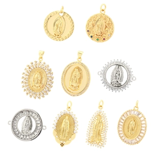 Vintage religiöse Medaillons aus Gold und Silber mit funkelnden Zirkonia-Einlagen