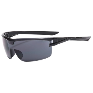 Black semi-rimless sports sunglasses with grey one-piece lens for outdoor cycling and windproof protection