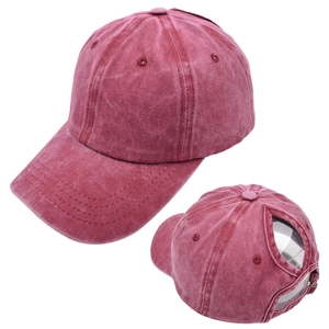 Vintage washed cotton ponytail baseball cap in burgundy with adjustable back opening