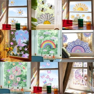 Prism Rainbow Window Cling Sticker Sun Catcher Holographic PVC Daisy Butterfly Mermaid Mandala Dandelion Decal