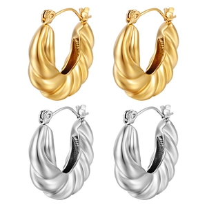 Classic 18K gold and silver plated stainless steel twisted hoop earrings in French style