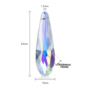 Detailed size specifications of teardrop faceted crystal pendant with AB color coating