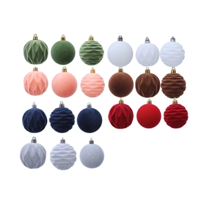 Set of 18 colorful 6cm flocked Christmas tree ornaments with various textures for festive decor