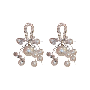 Elegant silver drop earrings with baroque pearls and sparkling zircon fringe details