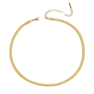 Minimalist gold-plated stainless steel herringbone snake chain necklace with lobster clasp