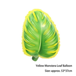 Tropical yellow monstera leaf foil balloon for party decor 53x37cm size detail