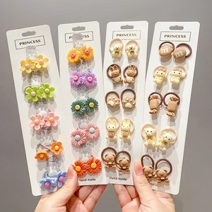 Cute cartoon bear and flower elastic hair bands for girls in colorful resin assorted styles