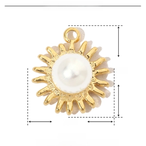 Detailed dimensions of gold stainless steel sunburst pendant with white pearl inlay