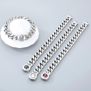 Polished stainless steel 13mm Cuban link necklaces with skull and gemstone charms