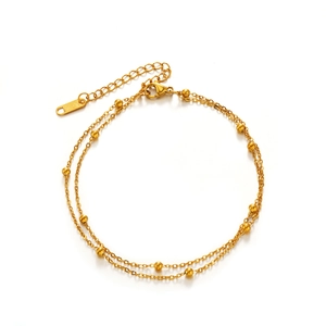 Minimalistisches doppelreihiges Fußkettchen aus Edelstahl in Gold mit feinen Perlen