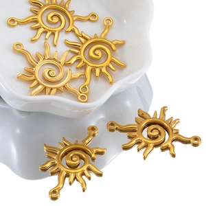 Golden sun-shaped stainless steel charms with spiral center for DIY jewelry making